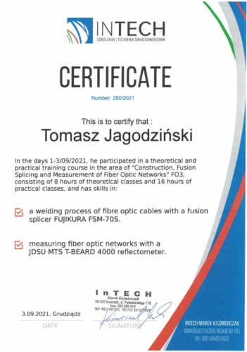 IN TECH certyfikat EN