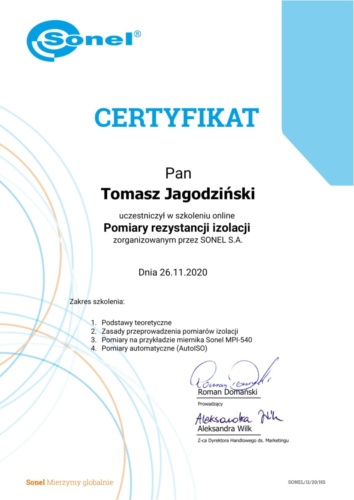 Certyfikat Tomasz Jagodziński