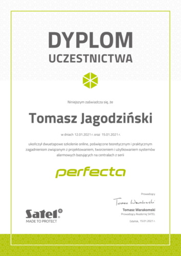 Dyplom_szkolenia_Perfecta_Tomasz Jagodziński